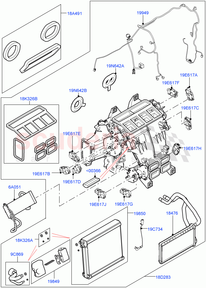 Heater/Air Cond.Internal Components (Heater Main Unit, Nitra Plant Build) ((V) FROMK2000001) of Land Rover Land Rover Discovery 5 (2017+) [2.0 Turbo Petrol AJ200P]