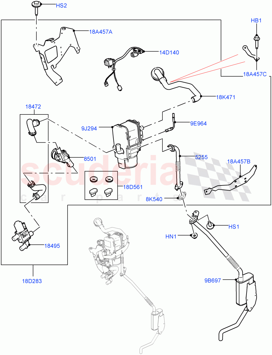 Auxiliary Fuel Fired Pre-Heater (Solihull Plant Build) (3.0L DOHC GDI SC V6 PETROL, With Fuel Fired Heater, 2.0L I4 High DOHC AJ200 Petrol, Fuel Heater W/Pk Heat With Remote, Fuel Fired Heater With Park Heat) ((V) FROMJA000001) of Land Rover Land Rover Discovery 5 (2017+) [3.0 DOHC GDI SC V6 Petrol]