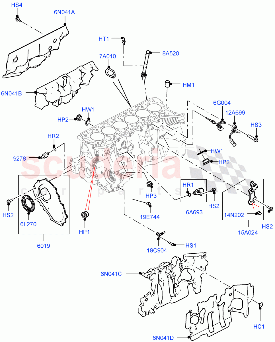 Cylinder Block And Plugs (3.0L AJ20P6 Petrol High) ((V) FROMKA000001) of Land Rover Land Rover Range Rover Sport (2014+) [3.0 I6 Turbo Petrol AJ20P6]