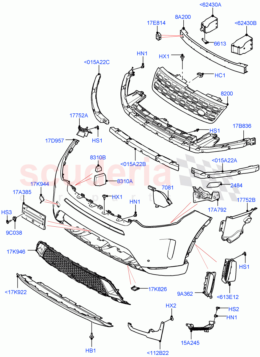 Radiator Grille And Front Bumper (Halewood (UK), Front Bumper - Painted Body Colour) ((V) FROMLH000001) of Land Rover Land Rover Discovery Sport (2015+) [1.5 I3 Turbo Petrol AJ20P3]
