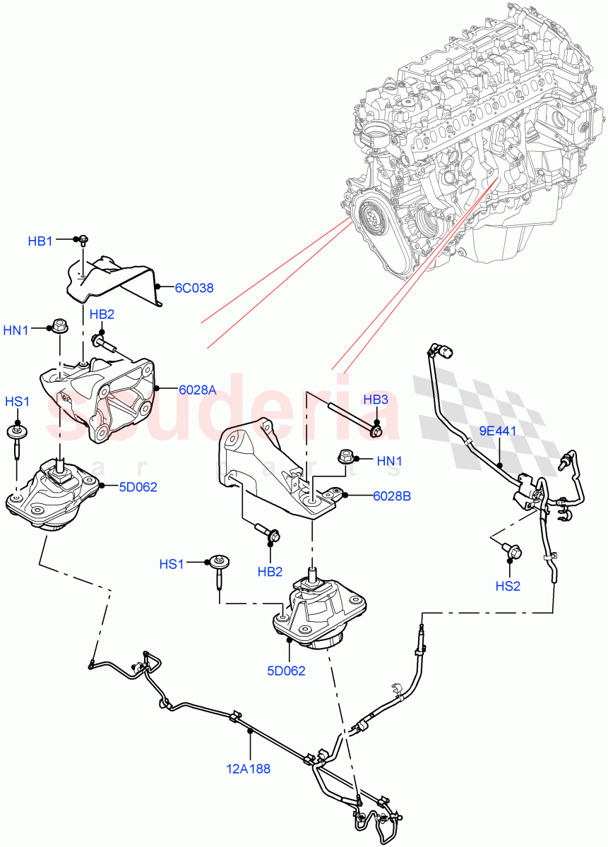 Engine Mounting (Nitra Plant Build) (3.0L AJ20D6 Diesel High) ((V) FROMM2000001) of Land Rover Land Rover Defender (2020+) [3.0 I6 Turbo Diesel AJ20D6]
