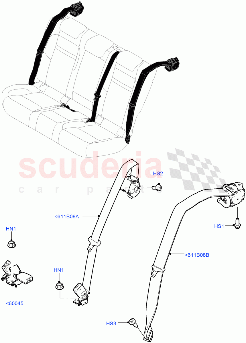 Rear Seat Belts (Changsu (China)) of Land Rover Land Rover Range Rover Evoque (2019+) [2.0 Turbo Diesel AJ21D4]