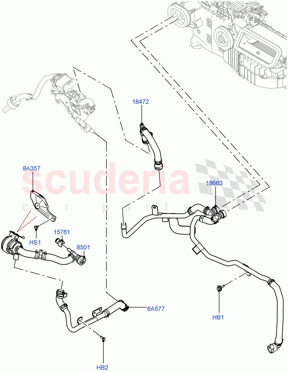 Heater Hoses (Front) (3.0L AJ20D6 Diesel High, With Fuel Fired Heater, With Air Conditioning - Front/Rear, With Front Comfort Air Con (IHKA)) ((V) FROMLA000001) of Land Rover Land Rover Range Rover (2012-2021) [2.0 Turbo Petrol AJ200P]