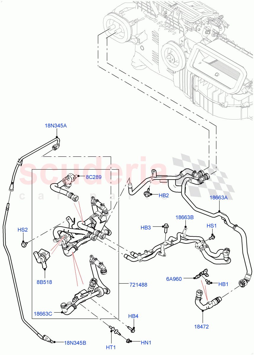 Heater Hoses (Front) (2.0L I4 High DOHC AJ200 Petrol, With Ptc Heater, Premium Air Conditioning-Front/Rear, With Fresh Air Heater, With Front Comfort Air Con (IHKA)) ((V) FROMJA000001, (V) TOJA999999) of Land Rover Land Rover Range Rover Sport (2014+) [3.0 I6 Turbo Petrol AJ20P6]