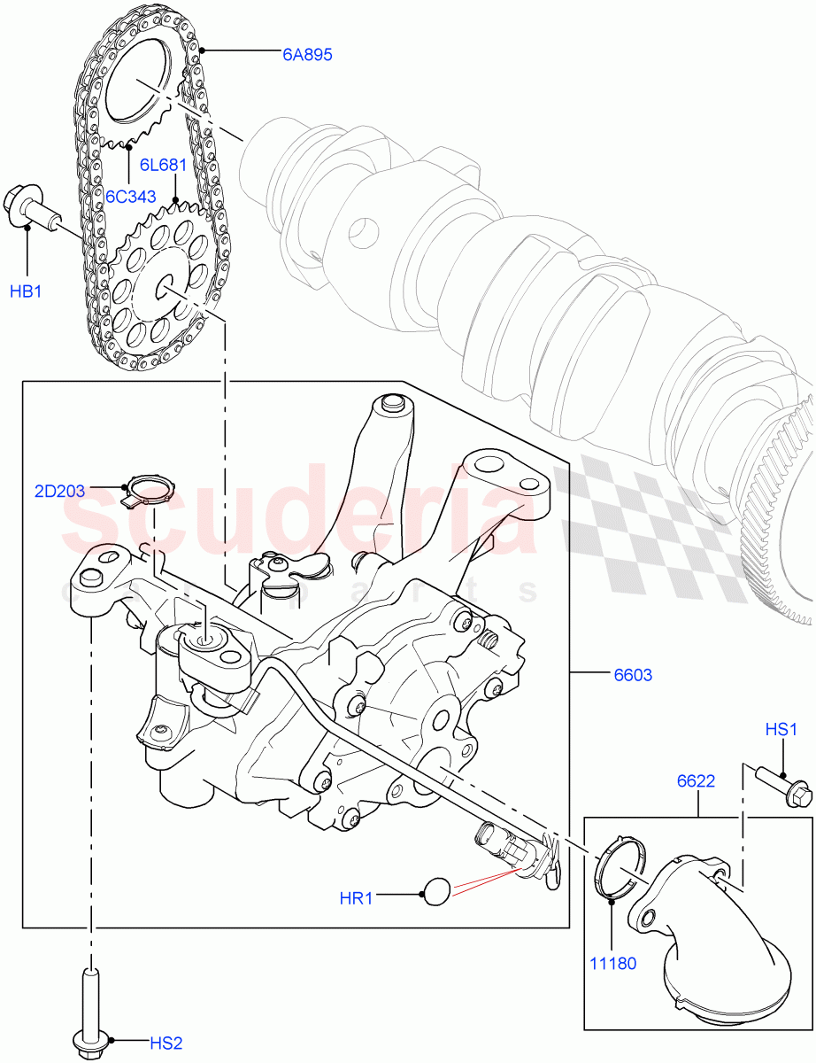 Oil Pump (2.0L I4 High DOHC AJ200 Petrol, 2.0L I4 Mid DOHC AJ200 Petrol, 2.0L I4 Mid AJ200 Petrol E100) ((V) FROMJH000001) of Land Rover Land Rover Discovery Sport (2015+) [2.0 Turbo Petrol AJ200P]