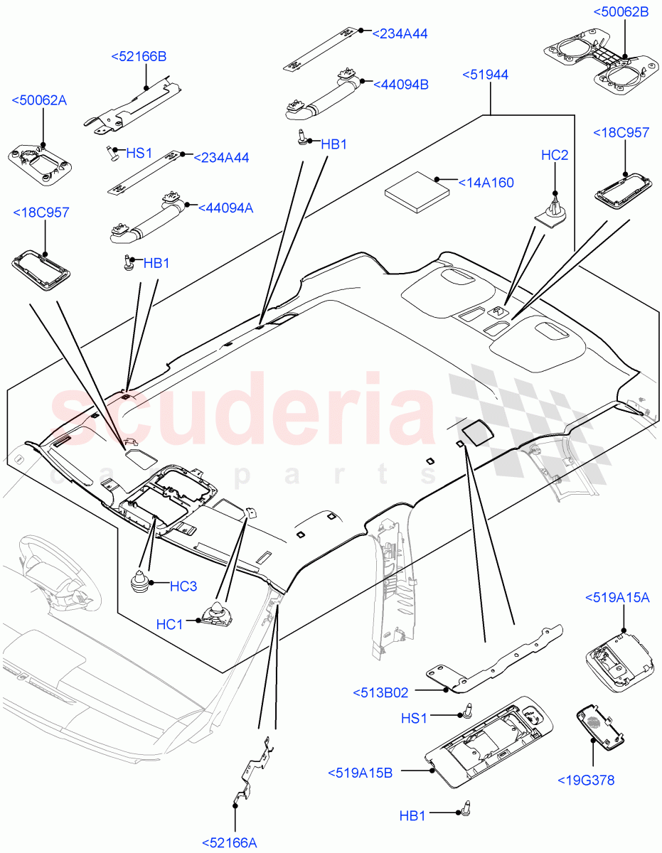 Headlining And Sun Visors (Less Panorama Roof, Interior Trim - Alston) of Land Rover Land Rover Range Rover Sport (2014+) [3.0 Diesel 24V DOHC TC]