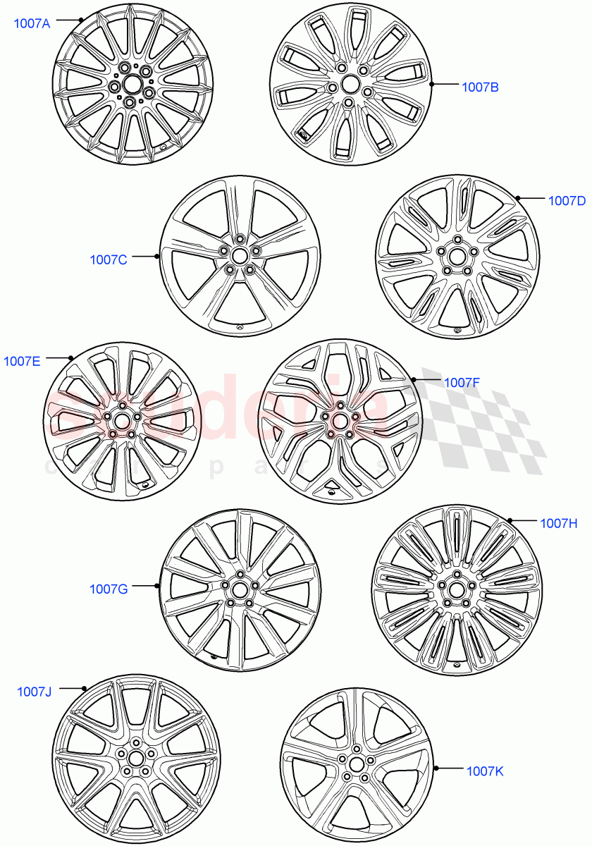 Wheels (Version - Core, Version - R-Dynamic) of Land Rover Land Rover Range Rover Velar (2017+) [3.0 DOHC GDI SC V6 Petrol]