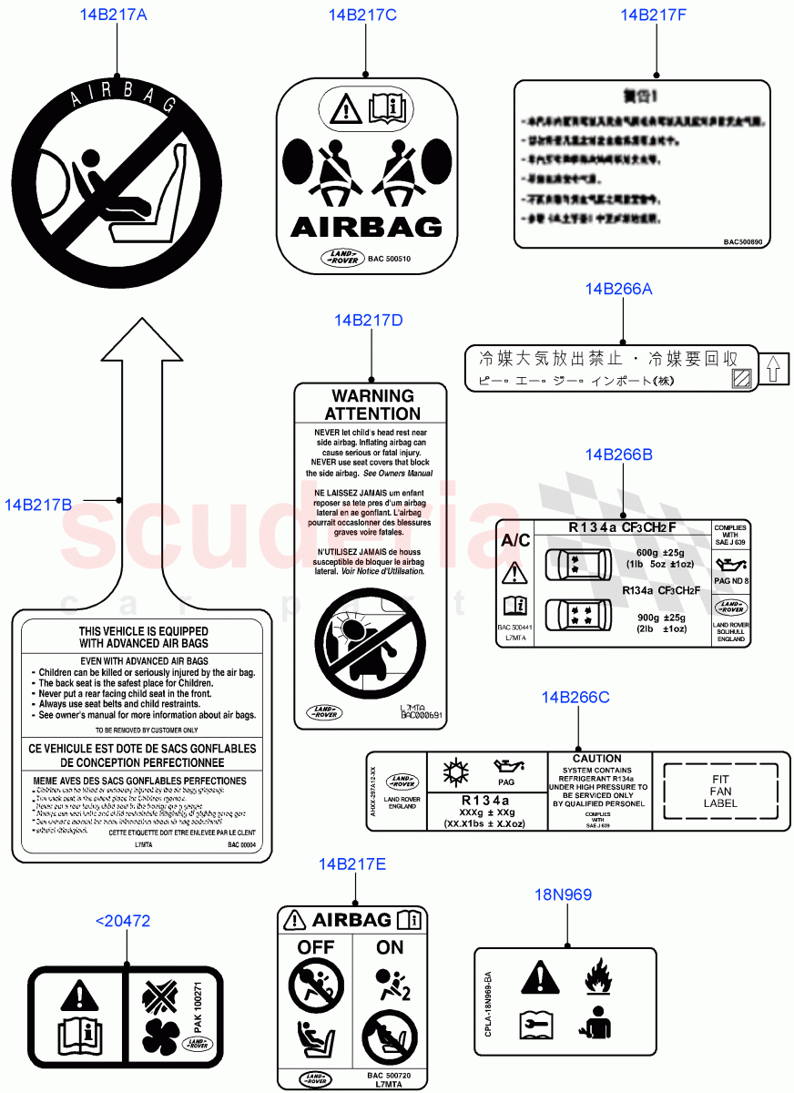 Labels (For Air Bag / Air Conditioning) ((V) FROMAA000001) of Land Rover Land Rover Discovery 4 (2010-2016) [2.7 Diesel V6]