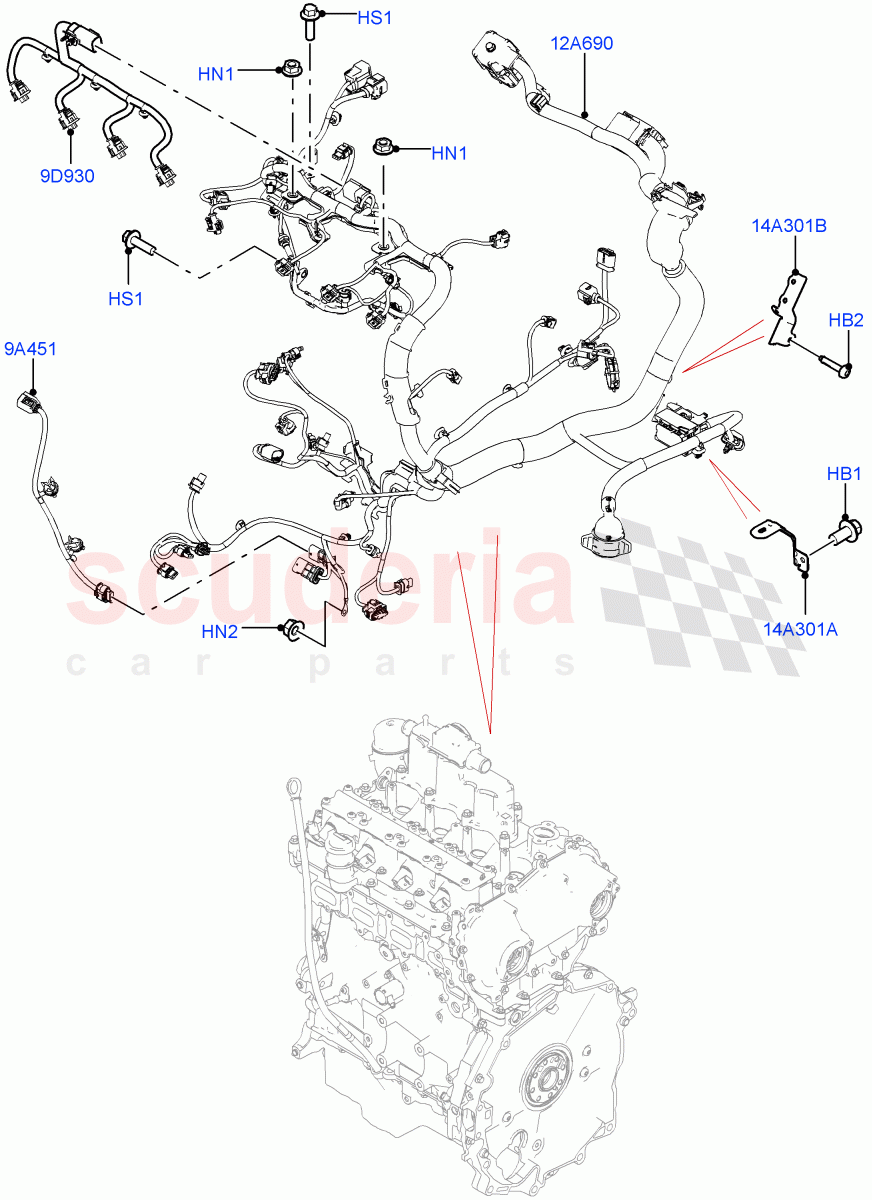 Electrical Wiring - Engine And Dash (Engine) (2.0L AJ20P4 Petrol E100 PTA, Halewood (UK), 2.0L AJ20P4 Petrol High PTA, 2.0L AJ20P4 Petrol Mid PTA) ((V) FROMLH000001) of Land Rover Land Rover Discovery Sport (2015+) [1.5 I3 Turbo Petrol AJ20P3]