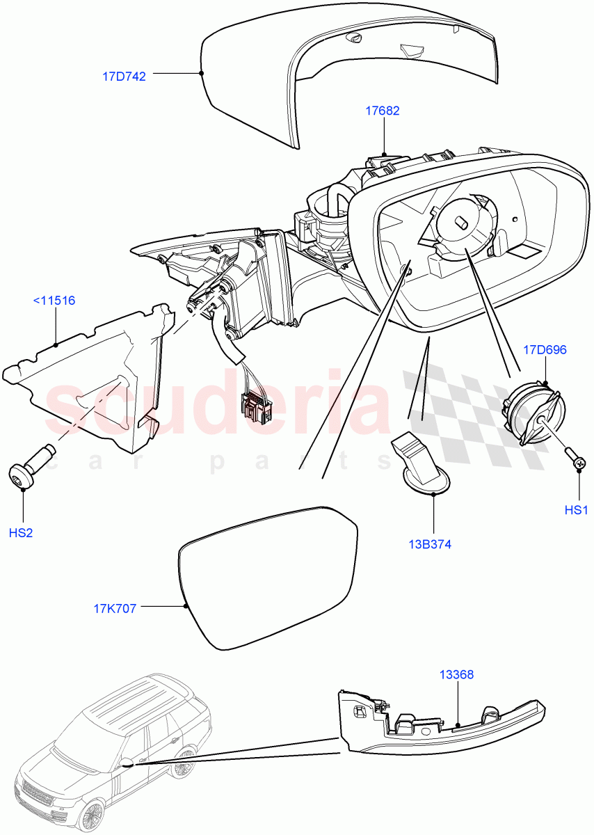 Exterior Rear View Mirror ((V) FROMGA000001) of Land Rover Land Rover Range Rover (2012-2021) [5.0 OHC SGDI NA V8 Petrol]