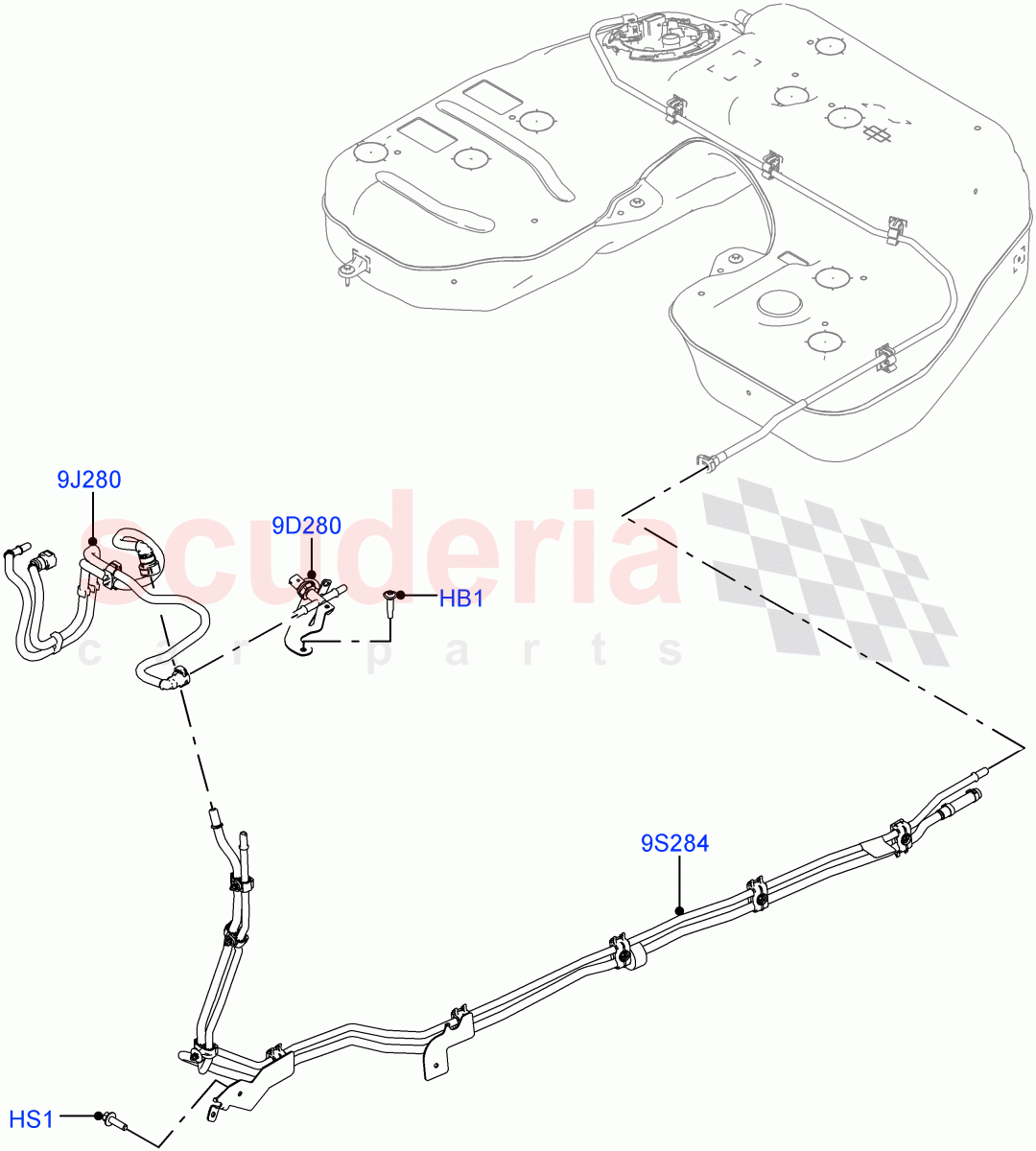 Fuel Lines (Nitra Plant Build) (2.0L I4 High DOHC AJ200 Petrol) ((V) FROMM2000001) of Land Rover Land Rover Discovery 5 (2017+) [2.0 Turbo Petrol AJ200P]