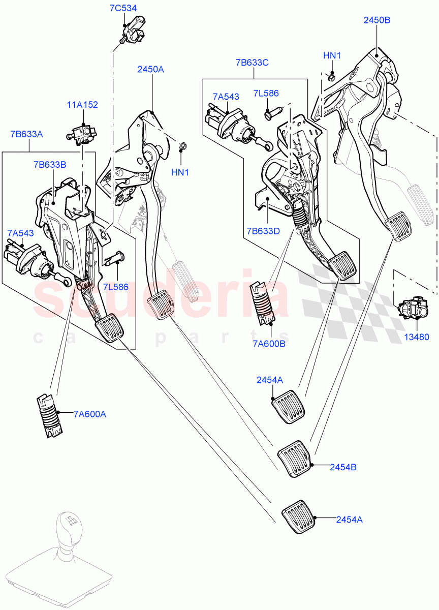 Brake And Clutch Controls (6 Speed Manual Trans BG6, Halewood (UK), Standard Foot Pedal Pad Design, 6 Speed Manual Trans-JLR M66 2WD, 6 Speed Manual Trans M66 - AWD) ((V) TOLH999999) of Land Rover Land Rover Discovery Sport (2015+) [2.0 Turbo Diesel]