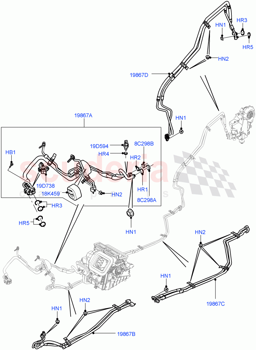 Air Conditioning System (Halewood (UK), Climate Control - Chiller Unit, Air Con Refrigerant-HF01234YF) ((V) TOKH999999) of Land Rover Land Rover Discovery Sport (2015+) [2.0 Turbo Petrol AJ200P]