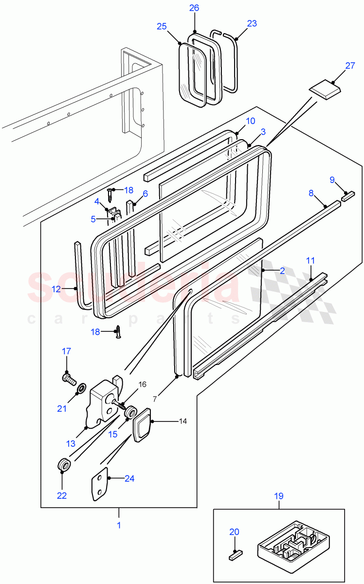 Side Windows (Hard Top, 110" Wheelbase, With Sliding Rear Side Window, Station Wagon - 5 Door, Station Wagon - 3 Door, 90" Wheelbase) ((V) FROM7A000001) of Land Rover Land Rover Defender (2007-2016)