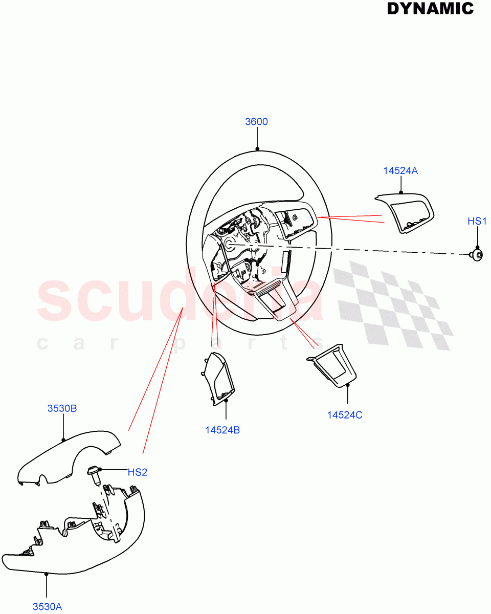 Steering Wheel (Dynamic Pack) (Halewood (UK), Sport/Leather Steering Wheel) ((V) FROMGH000001) of Land Rover Land Rover Discovery Sport (2015+) [1.5 I3 Turbo Petrol AJ20P3]