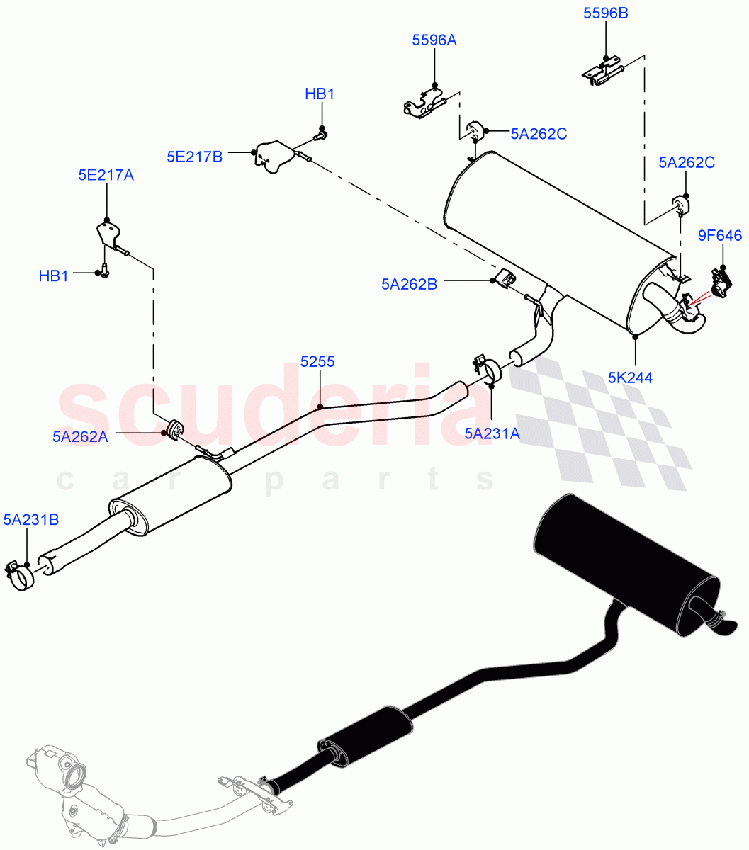Rear Exhaust System (1.5L AJ20P3 Petrol High, Halewood (UK)) ((V) FROMMH000001) of Land Rover Land Rover Range Rover Evoque (2019+) [1.5 I3 Turbo Petrol AJ20P3]