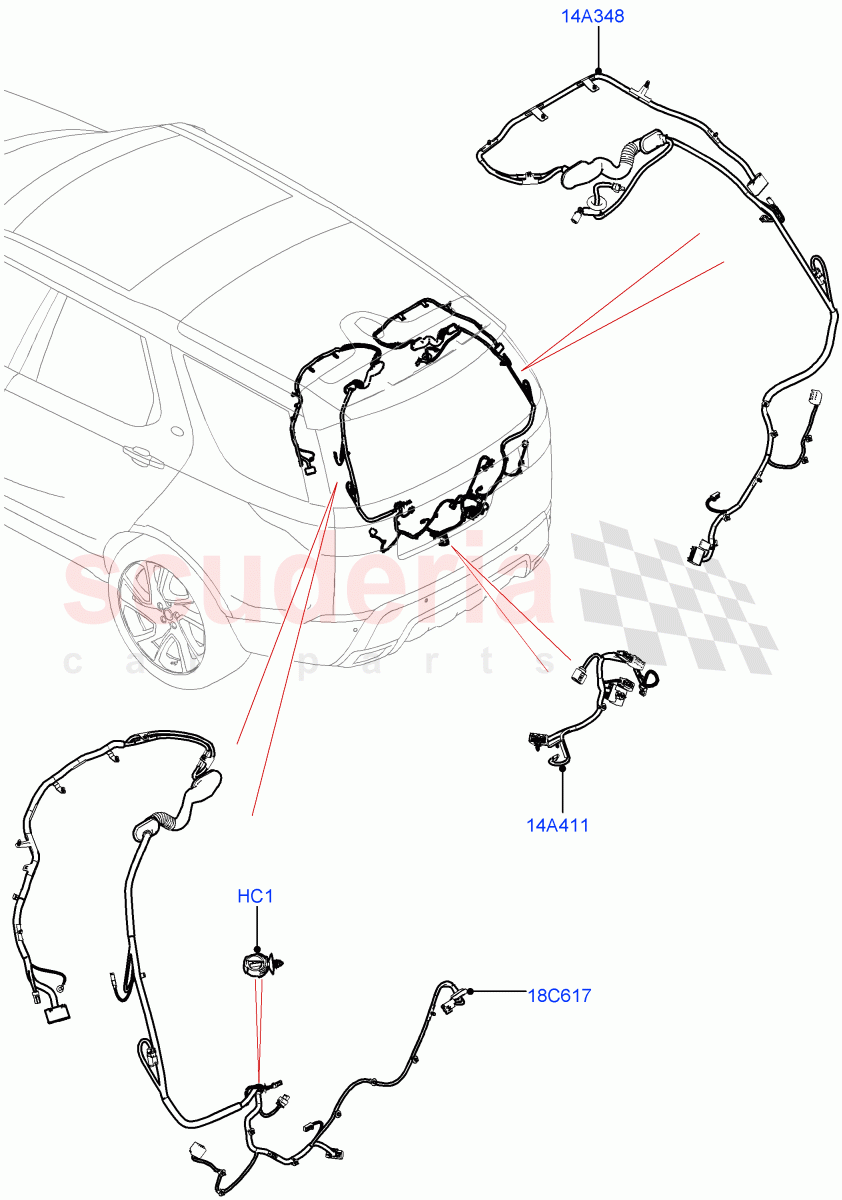 Electrical Wiring - Body And Rear (Solihull Plant Build, Tailgate) ((V) FROMHA000001) of Land Rover Land Rover Discovery 5 (2017+) [3.0 I6 Turbo Petrol AJ20P6]