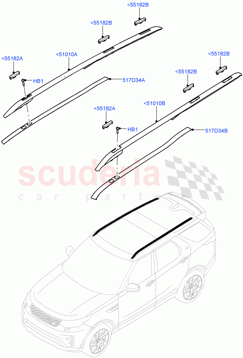 Roof Rack Systems (Nitra Plant Build) (Roof Rack - Silver Painted Rails, Roof Rack - Black) ((V) FROMK2000001) of Land Rover Land Rover Discovery 5 (2017+) [3.0 DOHC GDI SC V6 Petrol]