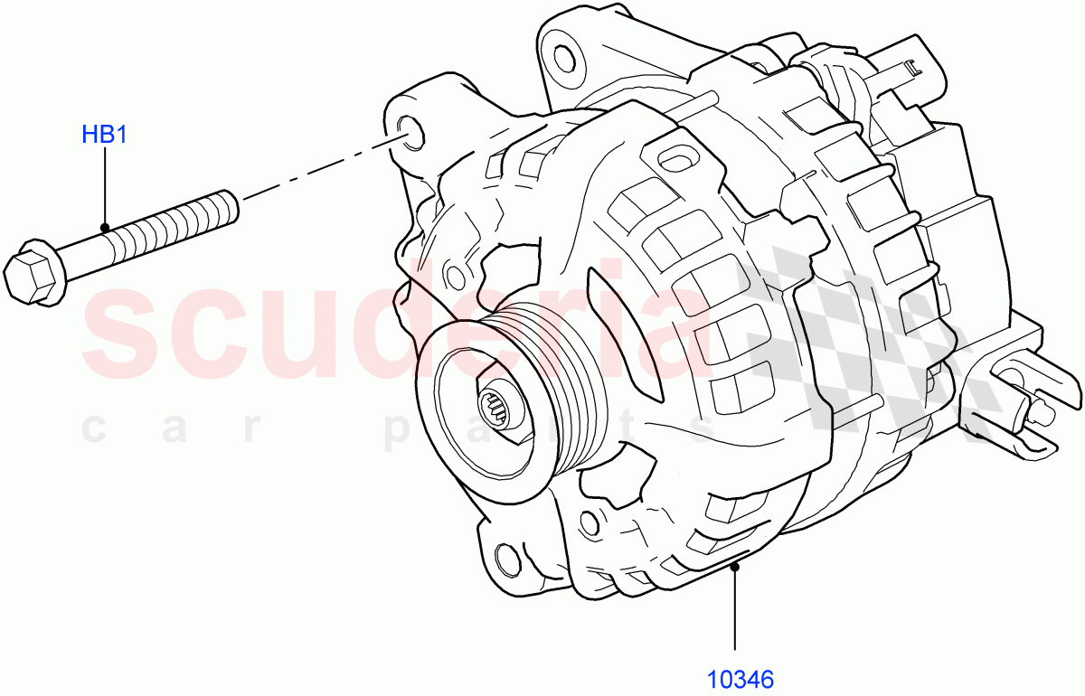 Alternator And Mountings (2.0L AJ21D4 Diesel Mid, Less Electric Engine Battery, 2.0L I4 High DOHC AJ200 Petrol, 2.0L I4 DSL HIGH DOHC AJ200, 2.0L I4 DSL MID DOHC AJ200, 3.0L AJ20D6 Diesel High, 2.0L I4 Mid DOHC AJ200 Petrol) of Land Rover Land Rover Range Rover Velar (2017+) [2.0 Turbo Diesel AJ21D4]
