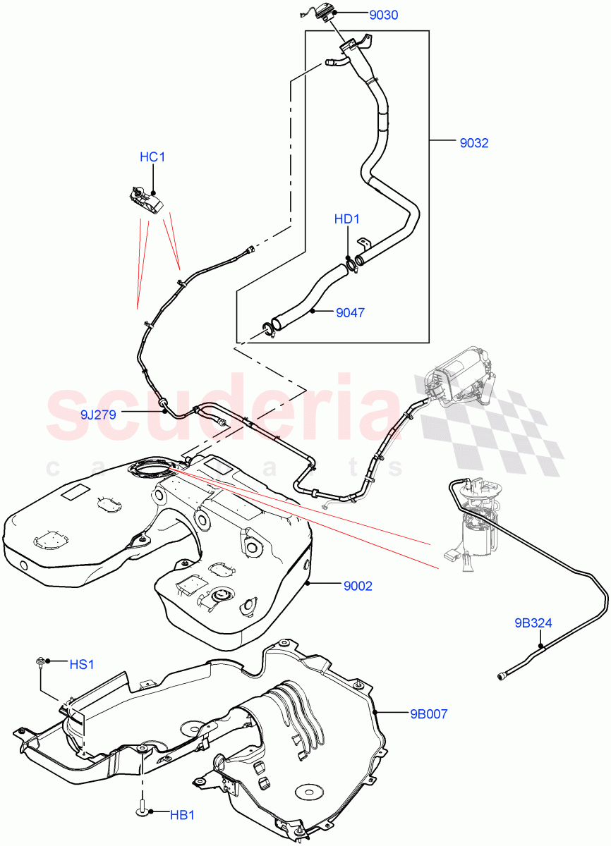 Fuel Tank & Related Parts (Solihull Plant Build) (2.0L I4 High DOHC AJ200 Petrol) ((V) FROMJA000001) of Land Rover Land Rover Discovery 5 (2017+) [2.0 Turbo Petrol AJ200P]