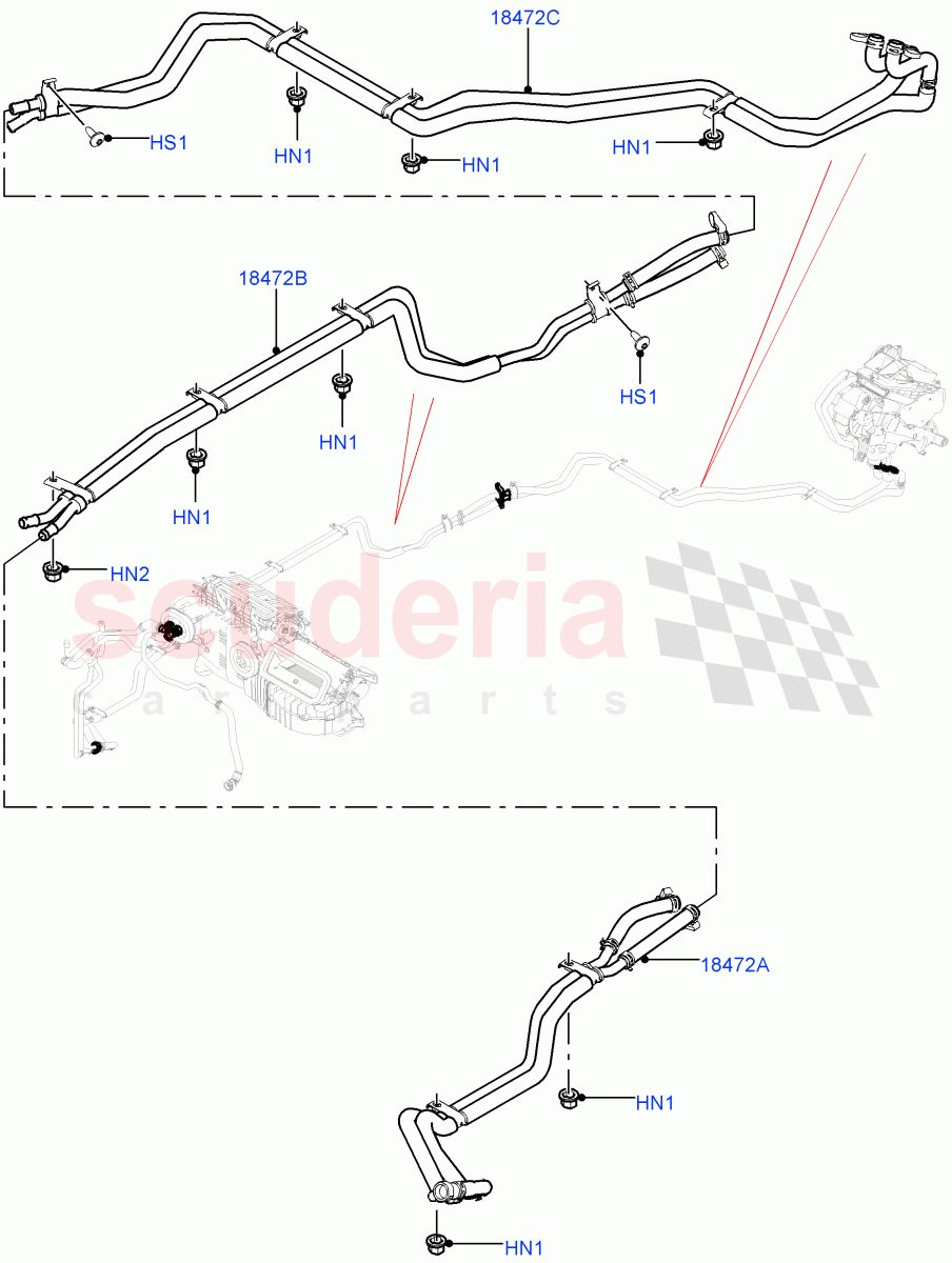 Heater Hoses (Rear) (2.0L AJ200P Hi PHEV, Premium Air Con Hybrid Front/Rear) ((V) FROMJA000001, (V) TOJA999999) of Land Rover Land Rover Range Rover (2012-2021) [2.0 Turbo Petrol GTDI]