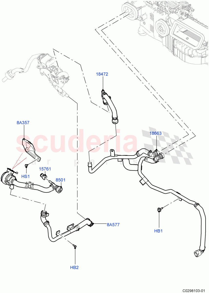 Heater Hoses (Front) (3.0L AJ20D6 Diesel High, With Fuel Fired Heater, With Front Comfort Air Con (IHKA), With Air Conditioning - Front/Rear) ((V) FROMLA000001) of Land Rover Land Rover Range Rover Sport (2014+) [2.0 Turbo Petrol GTDI]