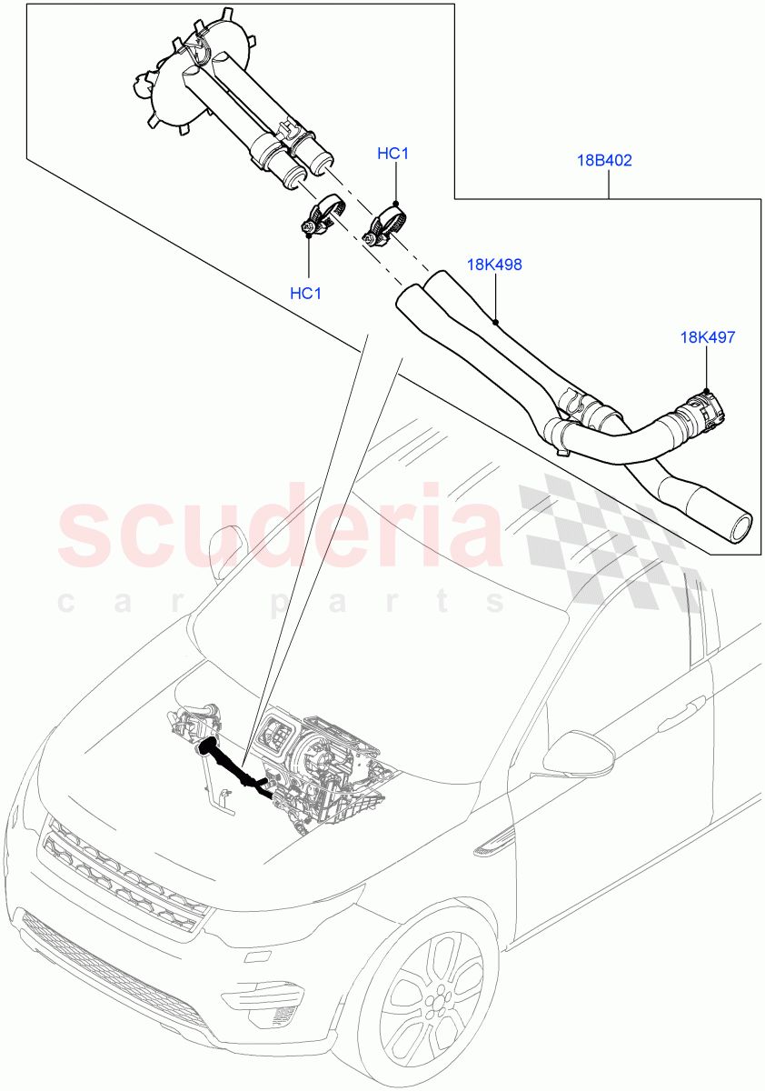 Auxiliary Heater Hoses (Changsu (China), Fuel Heater W/Pk Heat Less Remote, Fuel Fired Heater With Park Heat, With Fuel Fired Heater) ((V) FROMFG000001) of Land Rover Land Rover Discovery Sport (2015+) [2.0 Turbo Diesel]