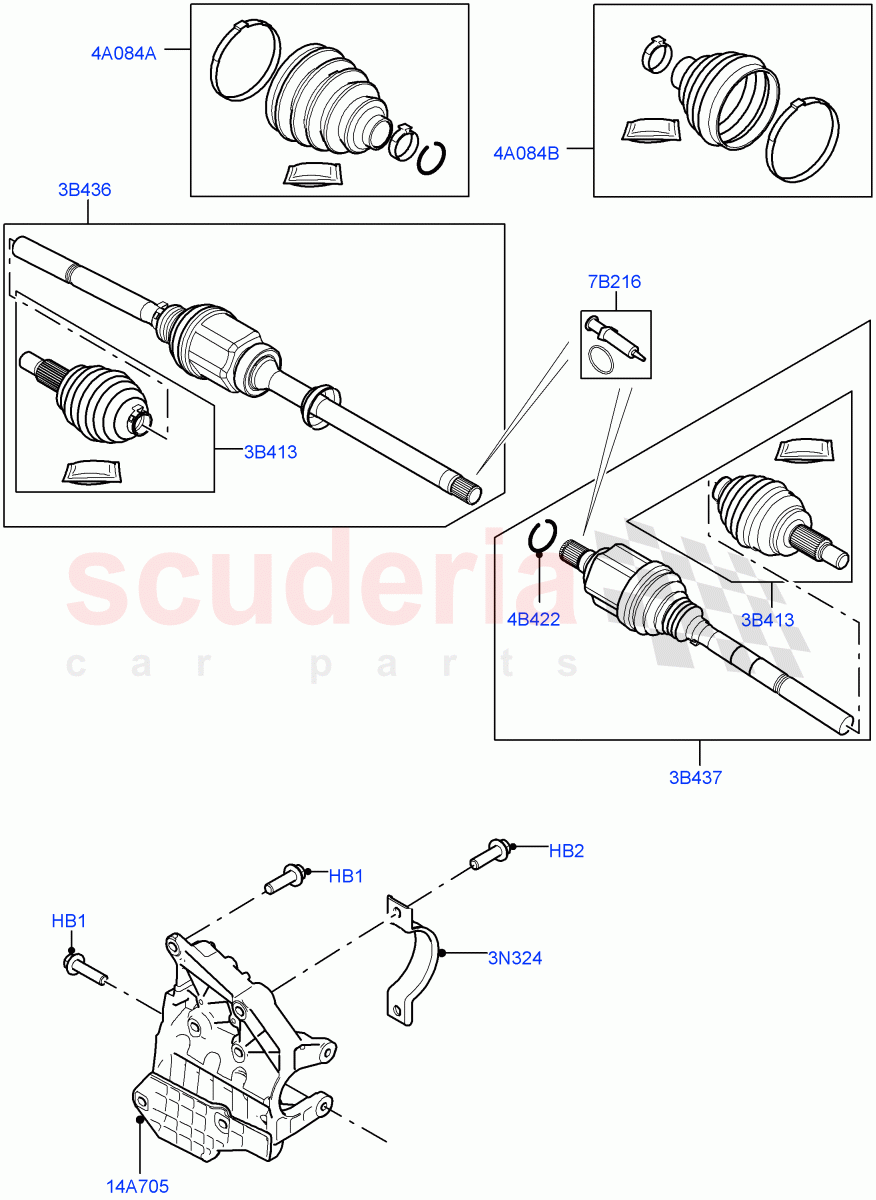 Drive Shaft - Front Axle Drive (6 Speed Manual Trans BG6, Halewood (UK), 9 Speed Auto Trans 9HP50) of Land Rover Land Rover Range Rover Evoque (2019+) [1.5 I3 Turbo Petrol AJ20P3]