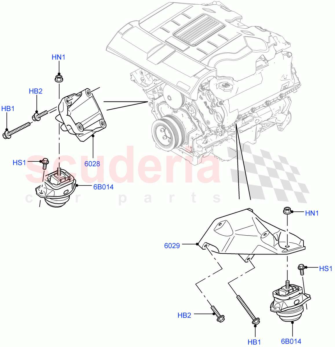 Engine Mounting (3.0L DOHC GDI SC V6 PETROL) ((V) FROMEA000001) of Land Rover Land Rover Discovery 4 (2010-2016) [3.0 DOHC GDI SC V6 Petrol]