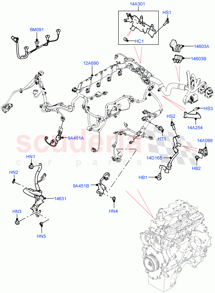Engine Harness (2.0L AJ21D4 Diesel Mid, RHD, Electric Engine Battery-MHEV) ((V) FROMMA000001) of Land Rover Land Rover Range Rover Velar (2017+) [2.0 Turbo Diesel AJ21D4]