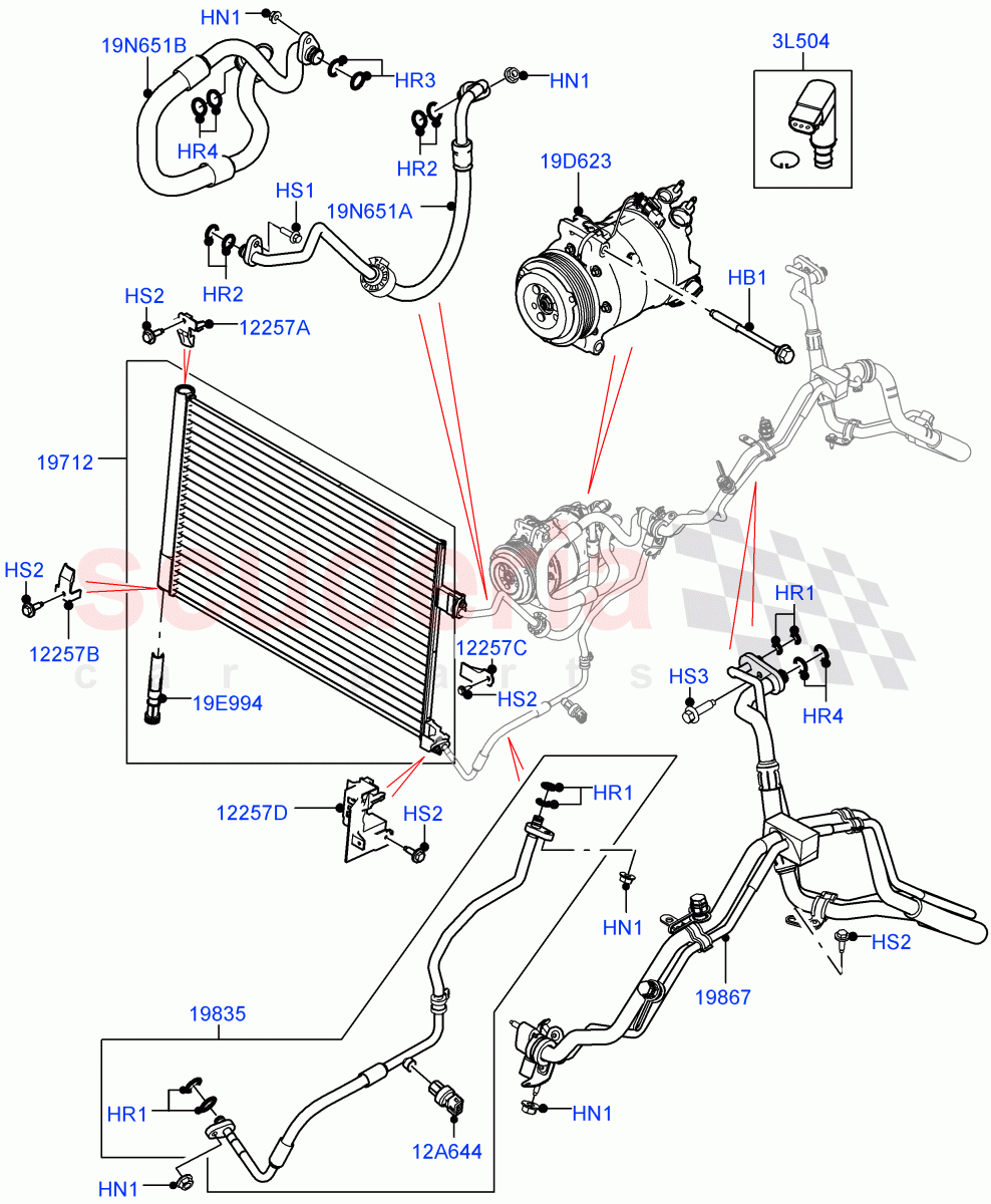 Air Conditioning Condensr/Compressr (Front) (2.0L I4 Mid DOHC AJ200 Petrol, 2.0L I4 DSL HIGH DOHC AJ200, 2.0L I4 High DOHC AJ200 Petrol, 2.0L I4 DSL MID DOHC AJ200) ((V) TOLA999999) of Land Rover Land Rover Range Rover Velar (2017+) [2.0 Turbo Diesel AJ21D4]