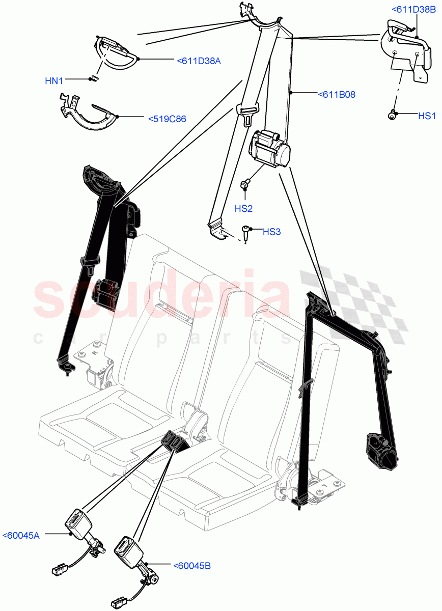 Rear Seat Belts (Changsu (China), 60/40 Load Through With Slide, Third Row Dual Individual Seat, With 3rd Row Double Seat) ((V) FROMFG000001) of Land Rover Land Rover Discovery Sport (2015+) [2.0 Turbo Diesel]