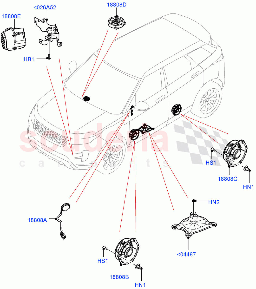 Speakers (Halewood (UK), Standard Audio (Base)) of Land Rover Land Rover Range Rover Evoque (2019+) [2.0 Turbo Diesel AJ21D4]