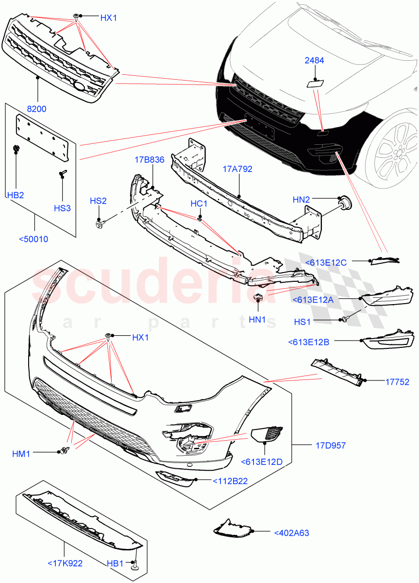 Radiator Grille And Front Bumper (Itatiaia (Brazil)) ((V) FROMGT000001) of Land Rover Land Rover Discovery Sport (2015+) [1.5 I3 Turbo Petrol AJ20P3]