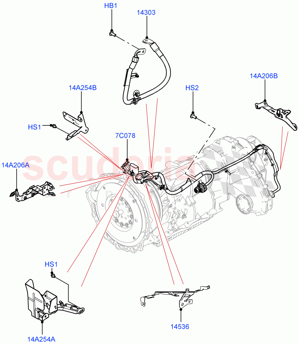 Transmission Harness (2.0L I4 DSL MID DOHC AJ200, 2.0L I4 DSL HIGH DOHC AJ200, 3.0 V6 D Gen2 Twin Turbo, 2.0L I4 Mid DOHC AJ200 Petrol, 2.0L I4 High DOHC AJ200 Petrol, 2.0L AJ21D4 Diesel Mid) of Land Rover Land Rover Range Rover Velar (2017+) [2.0 Turbo Petrol AJ200P]