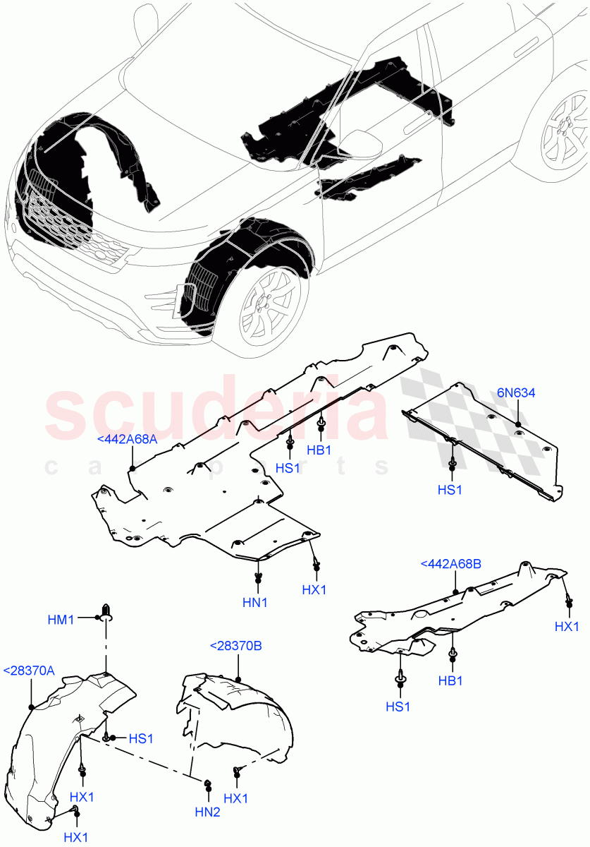 Front Panels, Aprons & Side Members (Wheelhouse) (Changsu (China), Electric Engine Battery-PHEV) of Land Rover Land Rover Range Rover Evoque (2019+) [1.5 I3 Turbo Petrol AJ20P3]