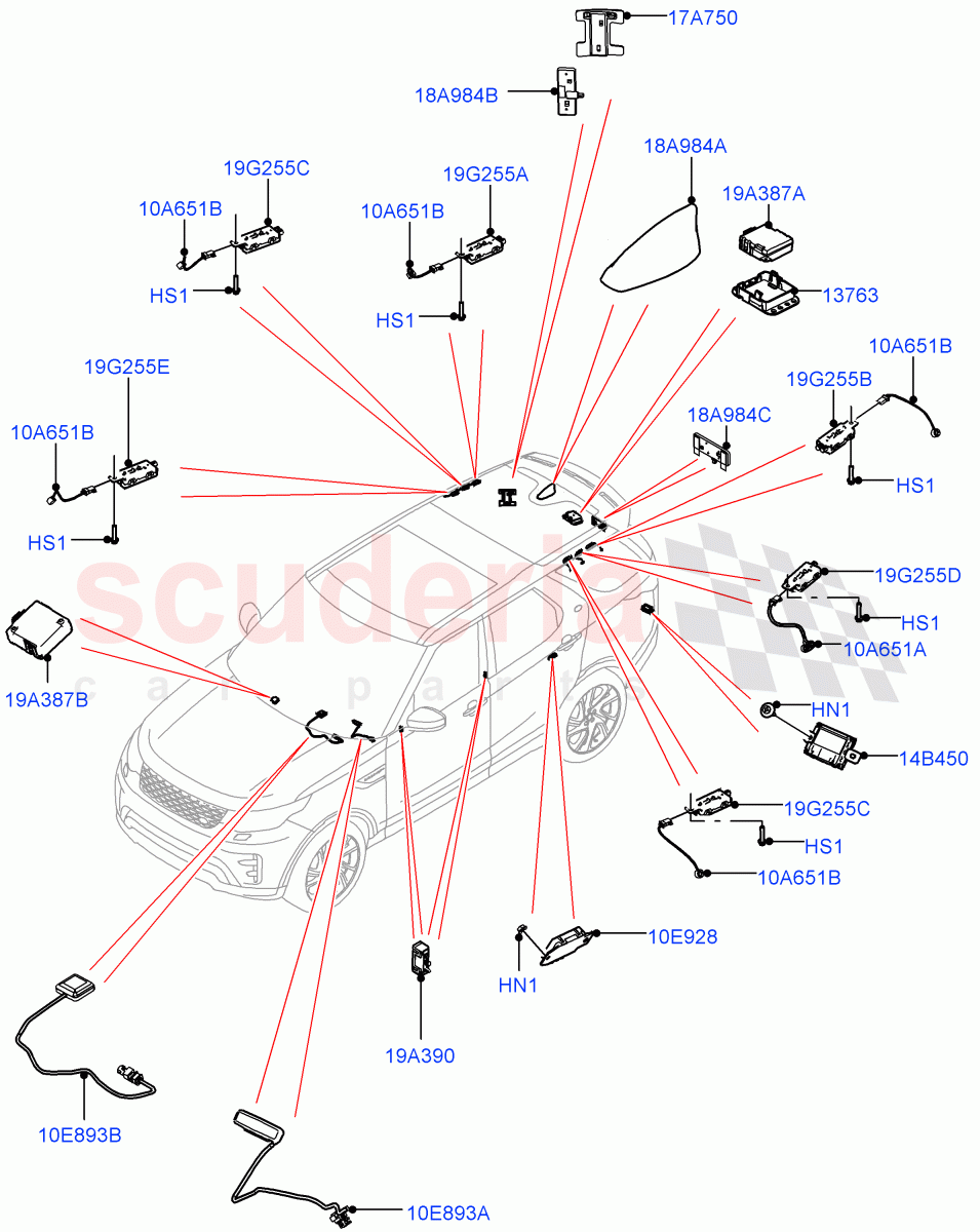 Aerial (Nitra Plant Build) ((V) FROMK2000001) of Land Rover Land Rover Discovery 5 (2017+) [3.0 Diesel 24V DOHC TC]