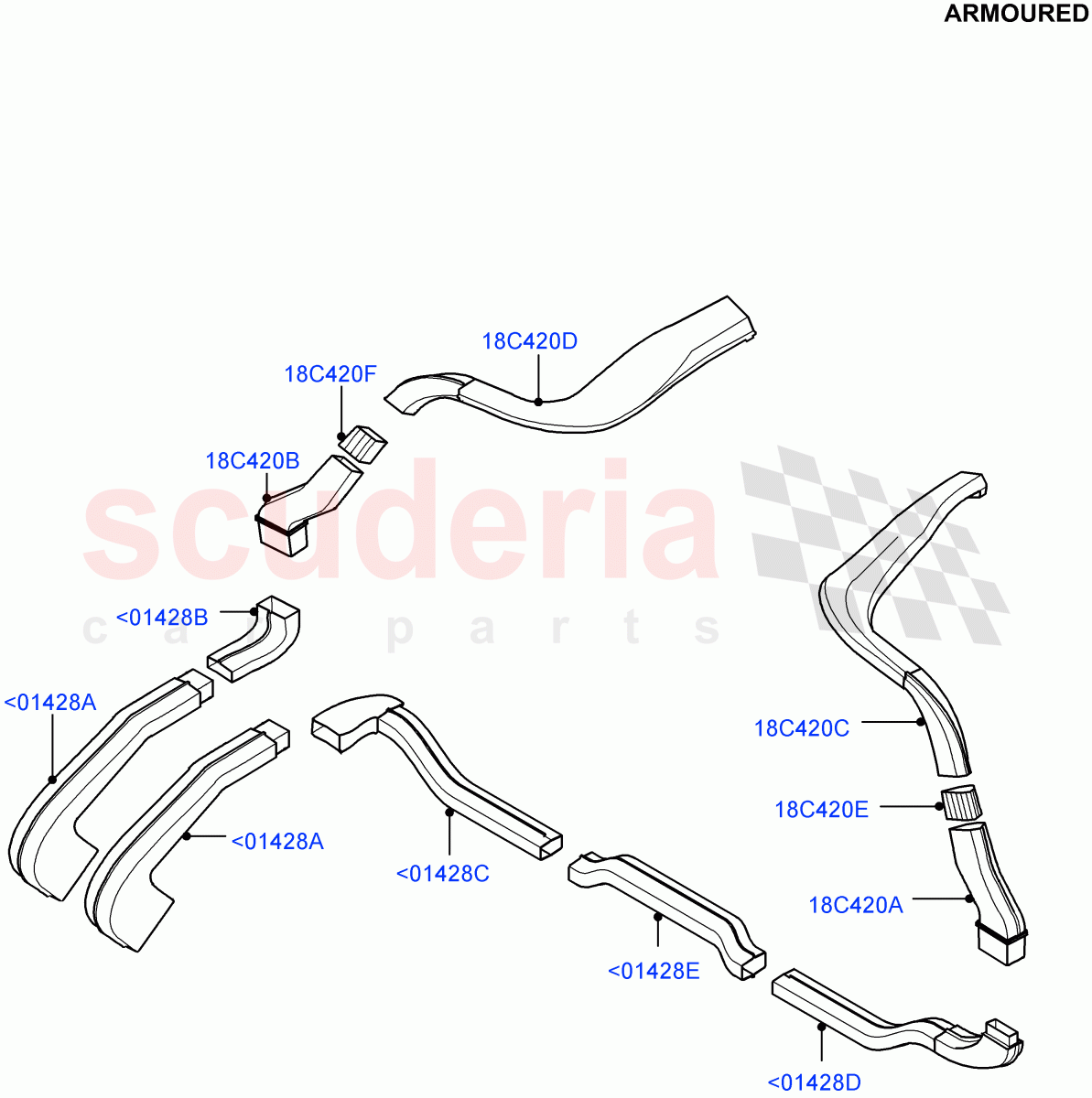 Air Vents, Louvres And Ducts (Headliner) (Armoured, Premium Air Con Hybrid Front/Rear, With Air Conditioning - Front/Rear) ((V) FROMEA000001) of Land Rover Land Rover Range Rover (2012-2021) [5.0 OHC SGDI NA V8 Petrol]