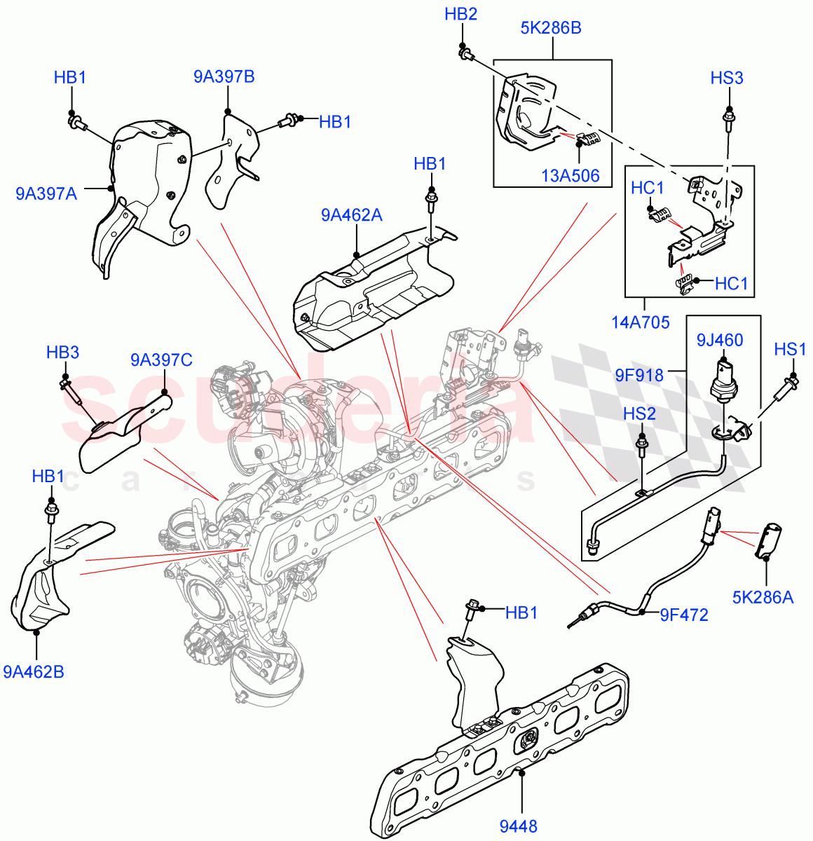 Turbocharger (Nitra Plant Build, Turbocharger Related Parts) (3.0L AJ20D6 Diesel High) ((V) FROMM2000001) of Land Rover Land Rover Discovery 5 (2017+) [3.0 I6 Turbo Diesel AJ20D6]