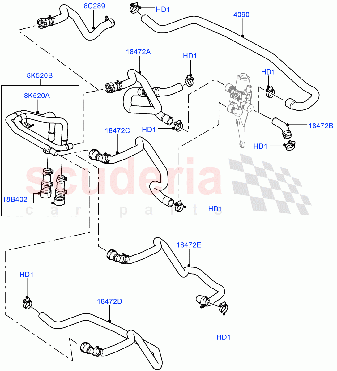 Heater Hoses (3.6L V8 32V DOHC EFi Diesel Lion, With Front Comfort Air Con (IHKA)) ((V) FROMAA000001) of Land Rover Land Rover Range Rover (2010-2012) [3.6 V8 32V DOHC EFI Diesel]