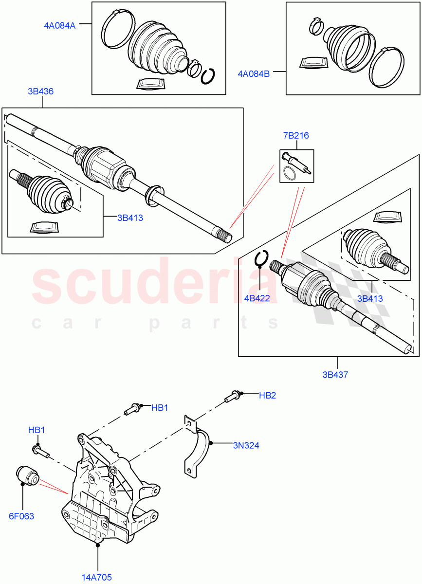 Drive Shaft - Front Axle Drive (Changsu (China), Electric Engine Battery-MHEV, Less Electric Engine Battery) of Land Rover Land Rover Range Rover Evoque (2019+) [2.0 Turbo Diesel AJ21D4]