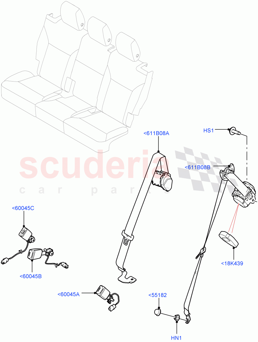 Rear Seat Belts (Solihull Plant Build) ((V) FROMHA000001) of Land Rover Land Rover Discovery 5 (2017+) [3.0 Diesel 24V DOHC TC]