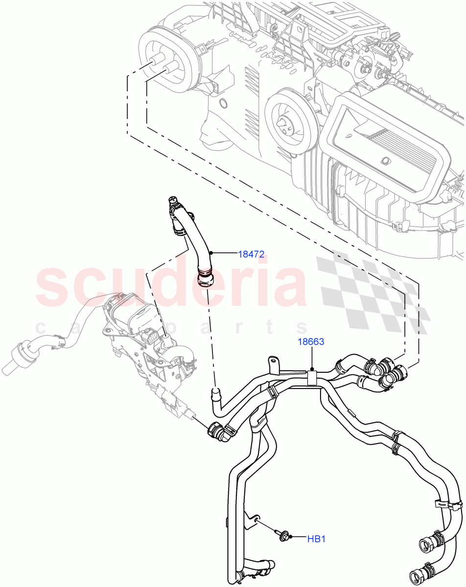 Heater Hoses (Solihull Plant Build) (2.0L I4 DSL MID DOHC AJ200, With Fuel Fired Heater, Premium Air Conditioning-Front/Rear, 2.0L I4 DSL HIGH DOHC AJ200) ((V) FROMKA000001) of Land Rover Land Rover Discovery 5 (2017+) [3.0 DOHC GDI SC V6 Petrol]