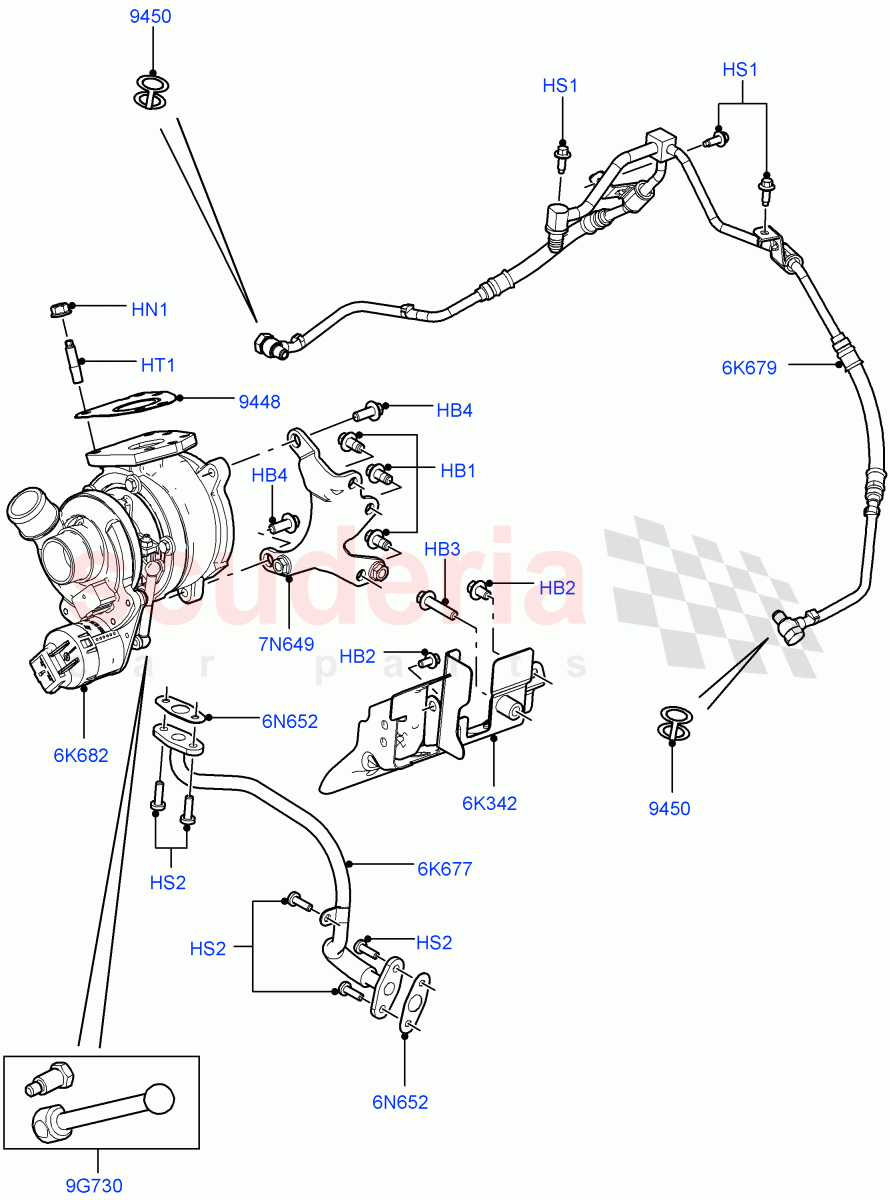 Turbocharger (RH) (3.6L V8 32V DOHC EFi Diesel Lion) ((V) FROMAA000001) of Land Rover Land Rover Range Rover (2010-2012) [3.6 V8 32V DOHC EFI Diesel]
