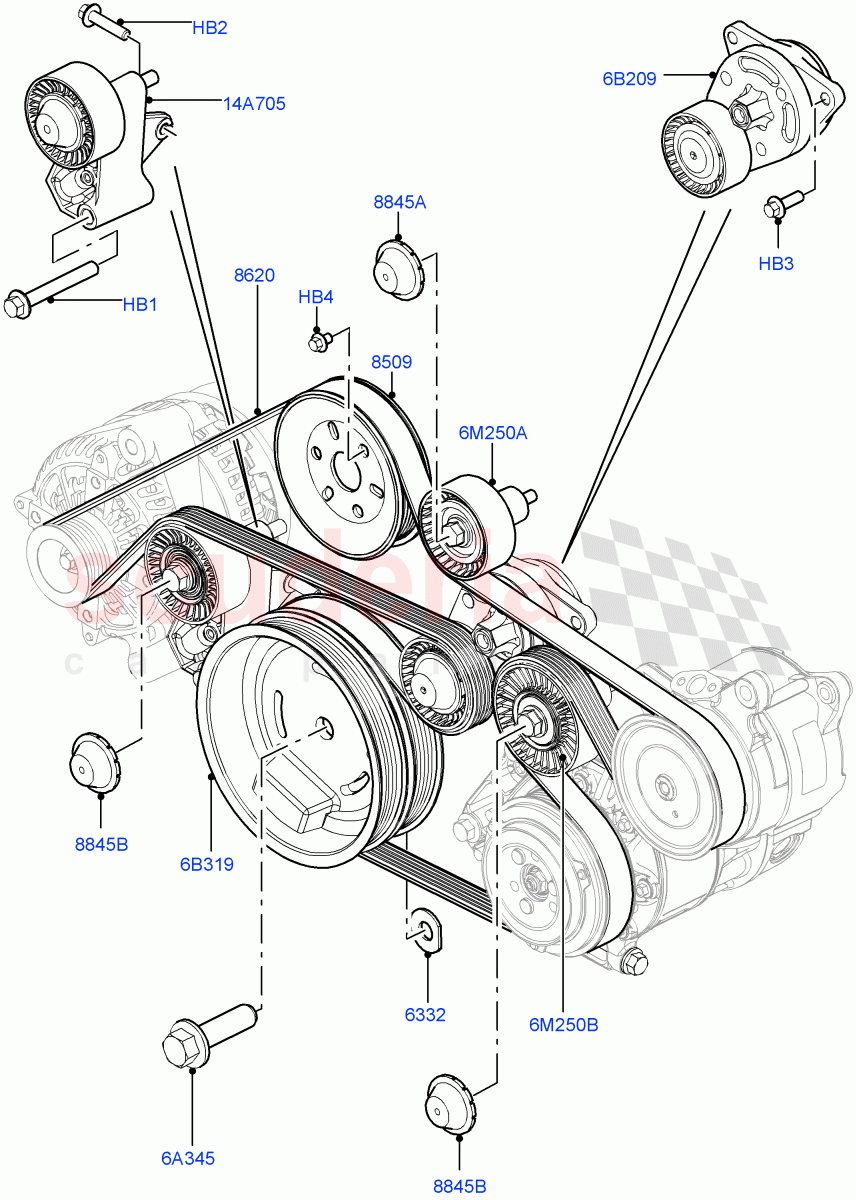 Pulleys And Drive Belts (4.4L DOHC DITC V8 Diesel) of Land Rover Land Rover Range Rover Sport (2014+) [4.4 DOHC Diesel V8 DITC]