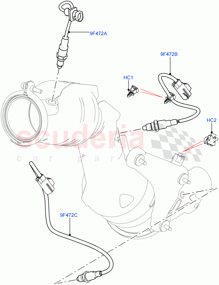 Exhaust Sensors And Modules (2.0L I4 Mid DOHC AJ200 Petrol, SULEV Requirements, 2.0L I4 High DOHC AJ200 Petrol, Japan DBA Emissions) of Land Rover Land Rover Range Rover Velar (2017+) [2.0 Turbo Petrol AJ200P]