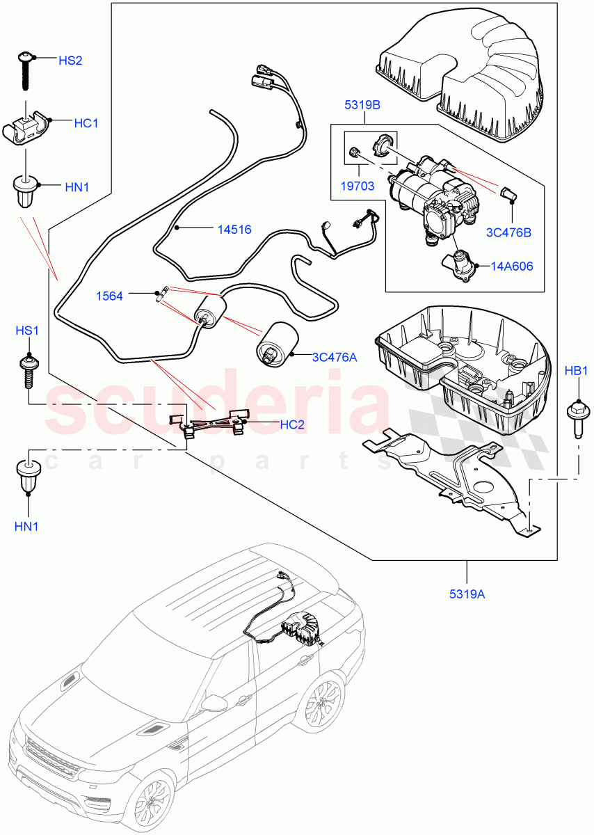 Air Suspension Compressor And Lines (Compressor Assy) (With 5 Seat Configuration) ((V) TOHA999999) of Land Rover Land Rover Range Rover Sport (2014+) [2.0 Turbo Petrol GTDI]