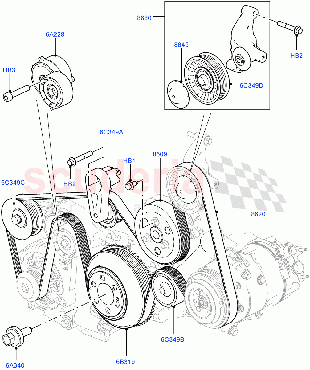 Pulleys And Drive Belts (2.0L 16V TIVCT T/C 240PS Petrol) of Land Rover Land Rover Range Rover Sport (2014+) [2.0 Turbo Petrol GTDI]