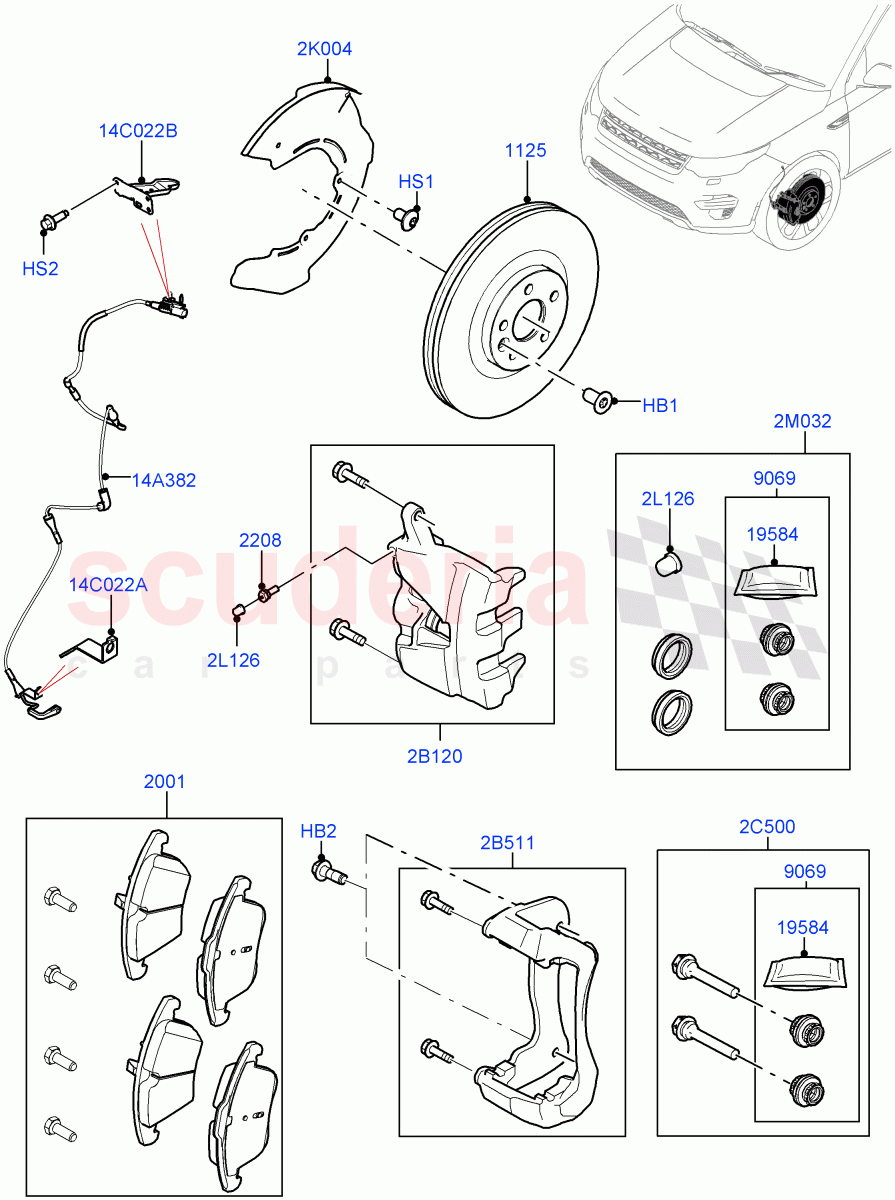 Front Brake Discs And Calipers (Halewood (UK), Disc And Caliper Size-Frt 18/RR 17, Front Disc And Caliper Size 18, Disc And Caliper Size-Frt 18/RR 16) ((V) FROMHH000001, (V) TOKH999999) of Land Rover Land Rover Discovery Sport (2015+) [2.0 Turbo Petrol GTDI]