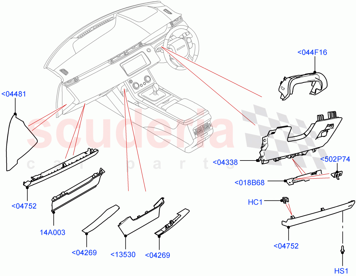 Instrument Panel (External Components, Lower) (Itatiaia (Brazil)) of Land Rover Land Rover Range Rover Evoque (2019+) [1.5 I3 Turbo Petrol AJ20P3]